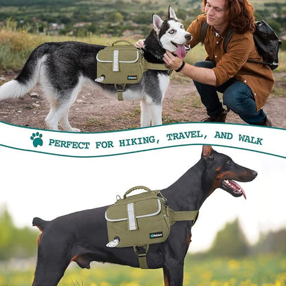 PetAmi Dog Backpack for Medium Large Dogs, Dog Saddle Bag For Dogs to Wear, Tactical Harness Saddlebag with Reflective Safety Side Pockets for Hiking Camping Vest Dog Pack Travel (Olive Green, Medium)
