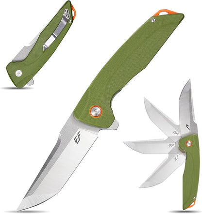 Eafengrow EF926 Pocket Knife D2 Steel Blade Outdoor Tool knives G10 Handle Pocket Clip EDC Knife Ball bearing Knife for Camping Survival Hiking,green