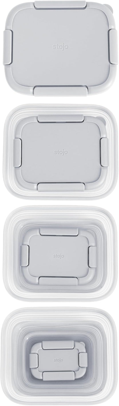 Stojo Nestable Collapsible Food Storage Container - Set of 4, Cashmere - Leak-Proof Airtight Seal Made With Food Grade Silicone For Meal Prep, Lunch Box, Pantry Organizer - Microwave & Dishwasher Safe