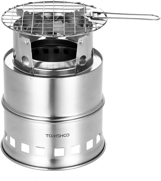 TOM SHOO Camping Stove Camp Wood Stove Portable Foldable Stainless Steel Burning Backpacking Stove for Outdoor Hiking Picnic BBQ