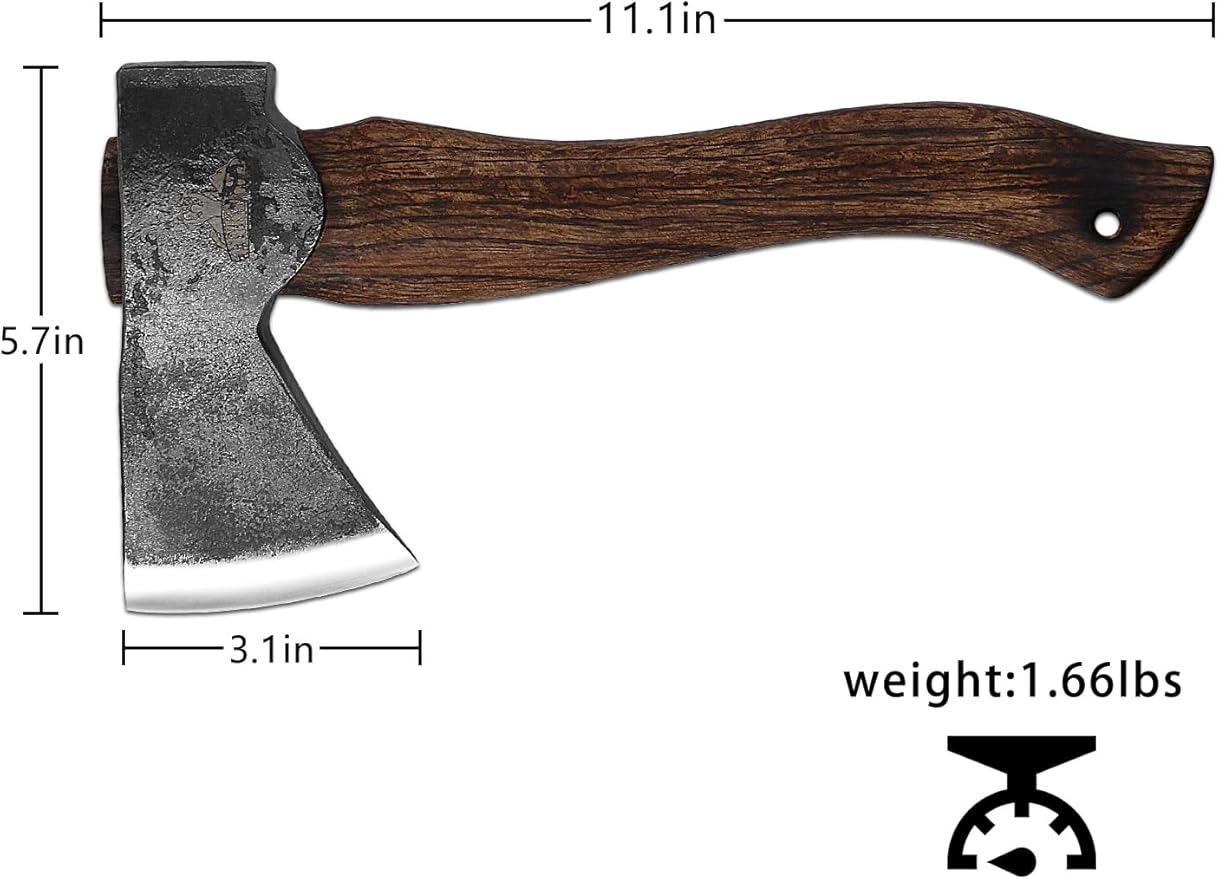 Camping Axe and Hatchet -11" Forged Carving Axe with Leather Sheath, Bushcraft Hatchet Small Axe Survival Hatchet for Woodworking