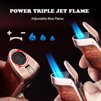 HONEST Triple Jet Torch Lighter Built-in Punch Visible Gas Window Refillable Gas Adjustable Flame Intensity Pocket Lighter Gift for Men BBQ Kitchen Fireplace Candle (Hermes Orange)