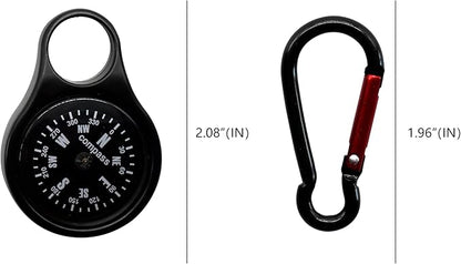 Sanung C-50 Mini Survival Compass with Carabiner, 2 Pieces 2 in 1 Zinc Alloy Clip-on Direction Guide Keychain Holder Hook Emergency Kit Tools for Outdoor Camping Hiking Hunting Mountaineering