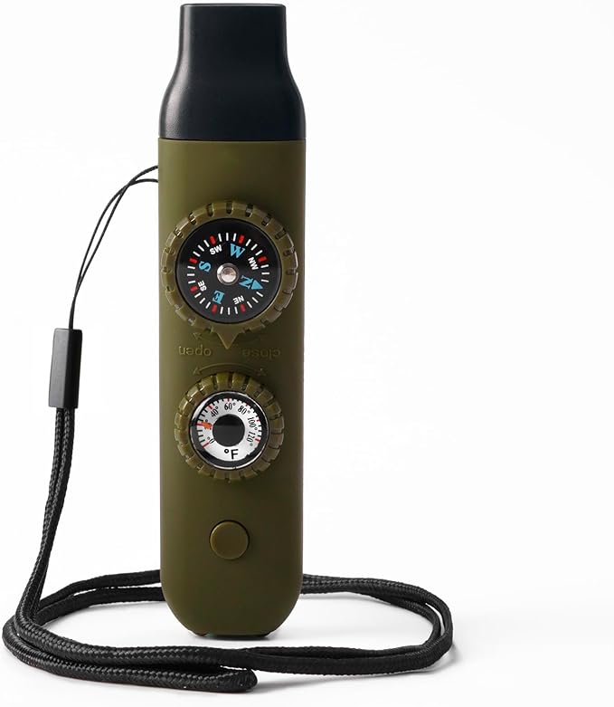 Viriber Whistle Emergency Camping Hiking Survival Whistle，Outdoor Multifunctional Tool with Lanyard,Compass,Thermometer,Ideal for Kayaking, Boating,Climbing