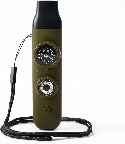 Viriber Whistle Emergency Camping Hiking Survival Whistle，Outdoor Multifunctional Tool with Lanyard,Compass,Thermometer,Ideal for Kayaking, Boating,Climbing