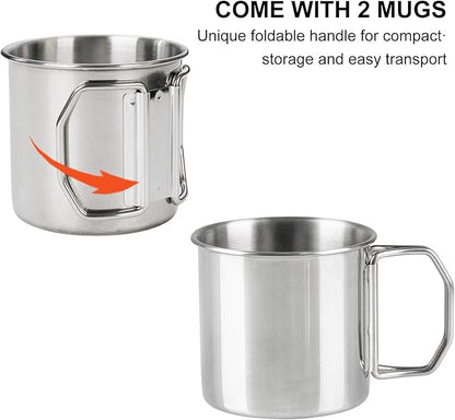 Multi Use 9 Cup Coffee Pot Bundle Coffee Percolator with 2 Mugs Stainless Steel Coffee Maker with Two Heat Resistant Borosilicate Glass Knob Fireproof Silica Handle Using on any Stovetop
