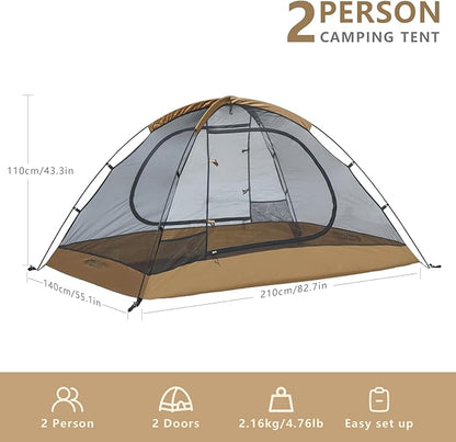 BISINNA Backpacking Tent 2 Person Lightweight Camping Tent Waterproof 3 Season with Aluminum Pole for Outdoor Mountaineering Hiking Travel