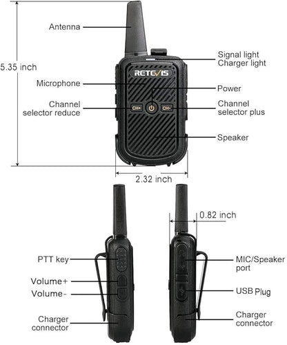 Retevis RT15 Mini Walkie Talkies 3 Pack,Small Portable 2 Way Radios Walkie Talkies,Compact,Walky Talky Rechargeable for Family Warehouse Hiking Camping Gift