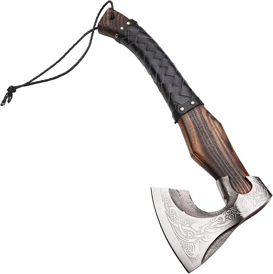 Viking Throwing Axe | Vikings Axe | Versatile Camp Hatchet with Leather Sheath | Ideal for Camping