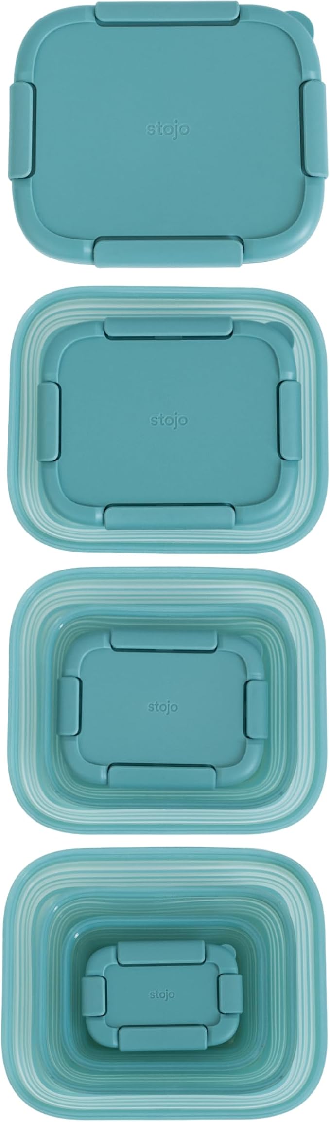 Stojo Nestable Collapsible Food Storage Container -Set of 4, Eucalyptus- Leak-Proof Airtight Seal Made With Food Grade Silicone For Meal Prep, Lunch Box, Pantry Organizer - Microwave & Dishwasher Safe