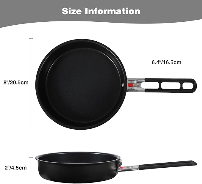 REDCAMP Camping Cookware Mess Kit with Folding Handle, Lightweight Non-Stick Camping Cooking Pot and Frying Pan with Mesh Bag for Outdoor Hiking Backpacking Picnic