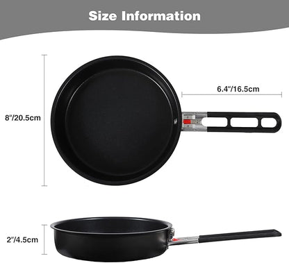 REDCAMP Camping Cookware Mess Kit with Folding Handle, Lightweight Non-Stick Camping Cooking Pot and Frying Pan with Mesh Bag for Outdoor Hiking Backpacking Picnic