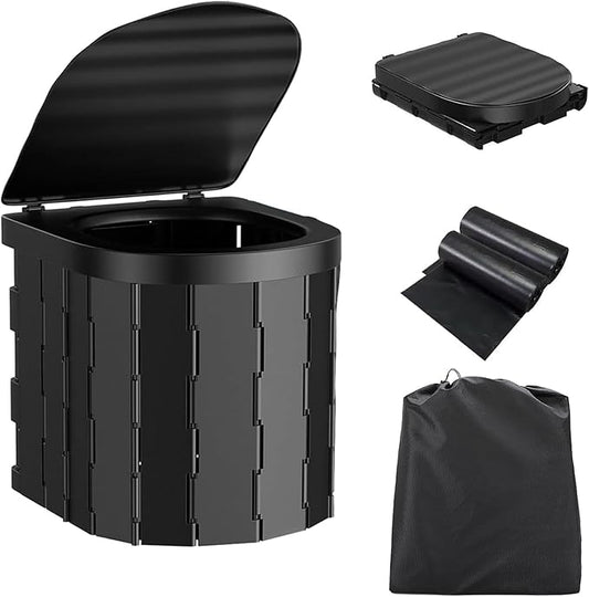 Portable Toilet for Camping,Folding Toilet with Lid,Foldable Car Travel Toilet Portable with Carry Bag for Camping,Car,Travel, Outdoor,Hiking,Backpack,Trips,Tent,Boat,Beach,Traffic Jam,Home (Black)