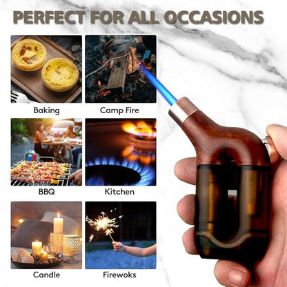 HONEST Torch Lighter Single Jet Flame Butane Lighters Refillable Torch Lighters Adjustable Gas Lighter Windproof Lighters Gift for Men BBQ Grill Camping Without Gas (Wood Grain Brown)
