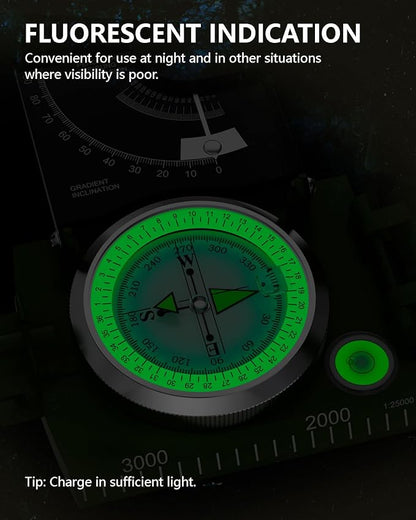Precision Professional Military Compass, Map Operation, Scale, Ranging, Waterproof and Wear-Resistant, Suitable for Geological Exploration, Field Hunting, Outdoor Travelling.