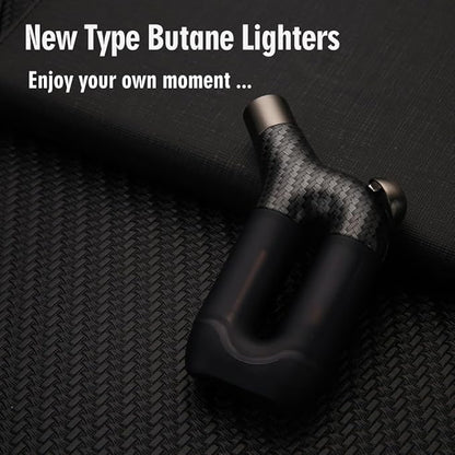 HONEST Torch Lighter Single Jet Flame Butane Lighters Refillable Torch Lighters Adjustable Gas Lighter Windproof Lighters Gift for Men BBQ Grill Camping Without Gas (Carbon Black)