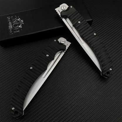 HUAAO 12 INCH Russian Avatar Folding Knife for Men,D2 Blade Black G10 Handles Tactical Survival Gear Saber Knives,Safety Liner Lock,Flipper Assisted Outdoor Camping Tool (White blade)