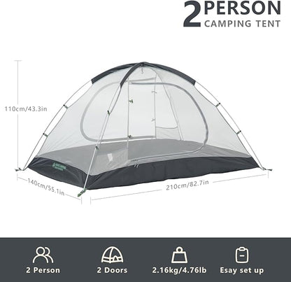 BISINNA Backpacking Tent 2 Person Lightweight Camping Tent Waterproof 3 Season with Aluminum Pole for Outdoor Mountaineering Hiking Travel