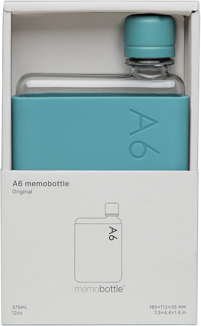 memobottle A6 (Sea Mist) Bundle - 12oz (375ml) - Bottle, silicone sleeve & lid | Compact Water Bottle For Bags & Small Pockets | BPA Free Tritan | Modern, Minimalist | For Gym & Work