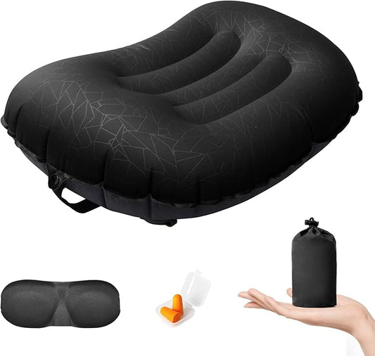 DAWNTREES Inflatable Pillow for Camping,Portable Compressible Ultra-light Travel Inflatable Pillow for Sleeping,Support The Neck and Lumbar,Backpacking Essentials (Black)