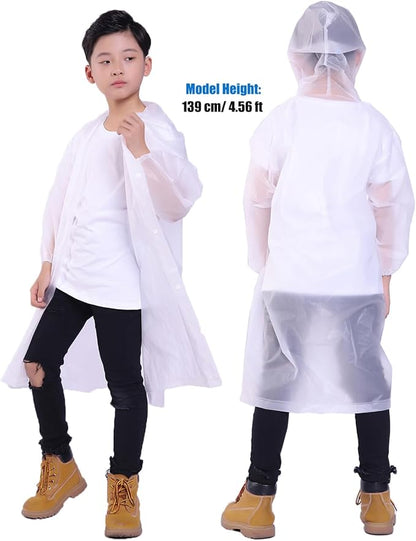 2 Pack Rain Ponchos for Kids, Reusable Kids Rain Jacket with Hood Waterproof Raincoats for Boys and Girls