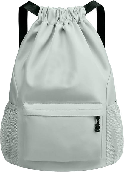 Sports Drawstring Backpack String Swimming Gym Bag Backpack with Shoes Compartment and Pocket for Men Women （light green）