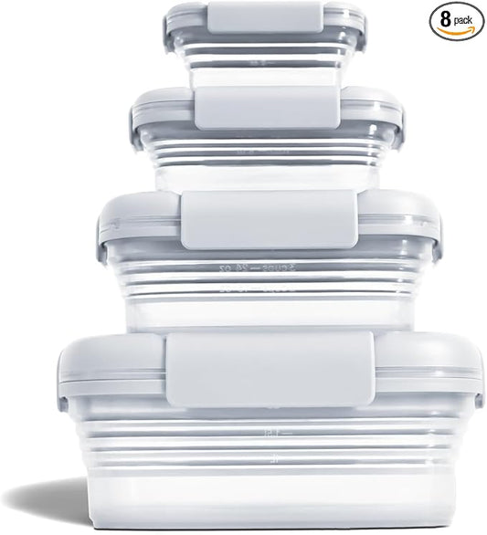 Stojo Nestable Collapsible Food Storage Container - Set of 4, Cashmere - Leak-Proof Airtight Seal Made With Food Grade Silicone For Meal Prep, Lunch Box, Pantry Organizer - Microwave & Dishwasher Safe