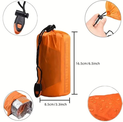 1 Piece Emergency Tent, Polyester Film Survival Tent with String Bundle Pocket Whistle,String with Buckle for Hiking, Camping, First Aid Hurricane