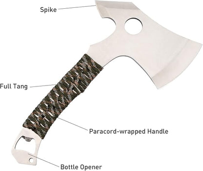 GVDV Throwing Axes for Beginners - 3 Pack Full Tang Steel Throwing Tomahawks Set with Protective Nylon Sheaths and Bottle Opener, 3 Colors Non-Slip Handle for Game, Recreation, and Competition
