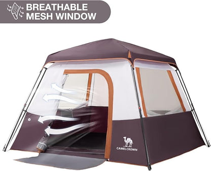 CAMEL CROWN Cabin Tent with 1-Minute Setup, 4/6 Person Instant Tent with Weatherproof Floor