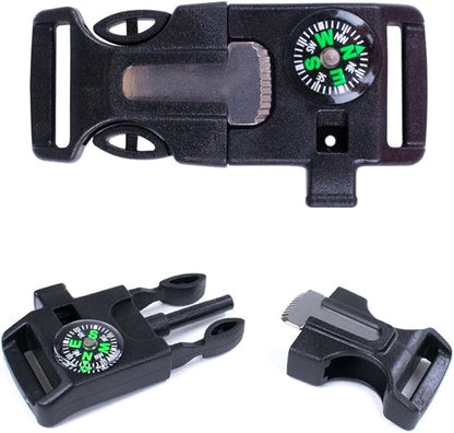West Coast Paracord 2 Pack and 10 Pack Emergency Whistle Buckle with Flint Scraper Compass and Fire Starter for Outdoor Camping Hiking Paracord Bracelet