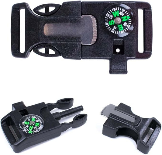 West Coast Paracord 2 Pack and 10 Pack Emergency Whistle Buckle with Flint Scraper Compass and Fire Starter for Outdoor Camping Hiking Paracord Bracelet