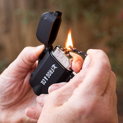 Survival Frog Tough Electric Lighter 2.0 - Waterproof & Windproof Lighters - Flameless Top-Facing Dual Arc Plasma, USB Rechargeable w/Built-in Flashlight, Camping, Survival Fire Starter (Black)