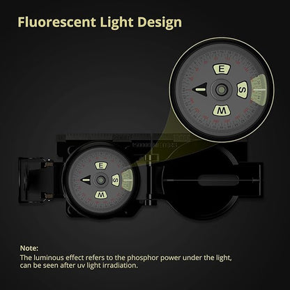Hiking Compass with Clinometer, Strong Magnetic Intensity 3000 Gauss Military Lensatic Sighting Compass with Lanyard & Pouch, Survival Compass for Hiking Camping Hunting Outdoor (Black)