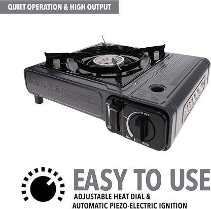 Gas One Portable Butane Camping Stove with Case: Automatic Ignition, Precise Heat Control - Camping & Tailgating and Outdoor Cooking