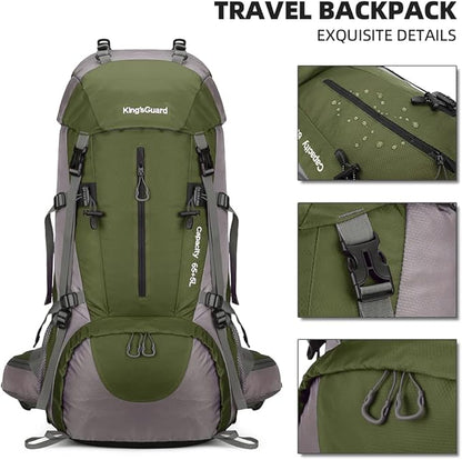 King'sGuard 70L Hiking Backpack Large Lightweight Waterproof Camping Backpack Travel Backpacking Backpack Daypack with Rain Cover -Frameless (Army Green)