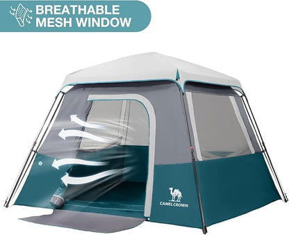 CAMEL CROWN Cabin Tent with 1-Minute Setup, 4/6 Person Instant Tent with Weatherproof Floor