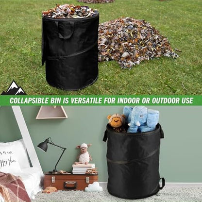 Collapsible Trash Can - 46-Gallon Garbage Can Outdoor Bin with 3 Stakes for RV, Camping, Storage, Recycling, or Yard Waste by Wakeman Outdoors (Black)