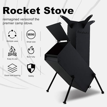 Rocket Stove Wood Burning Camp Stove Rocket Stove for Cooking Portable Wood Mini Burning Stove, Fire Camping Stove for Cooking backyard cooking Camping grill outdoor events BBQ Comes with storage bag