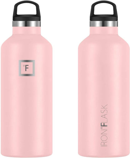 IRON °FLASK Camping & Hiking Hydration Canteens - 3 Lids (Narrow Straw/Spout Lid) Leak Proof Vacuum Insulated Stainless Steel - Hot & Cold Double Walled Sports Water Bottle