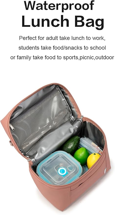 NOL Natural Organic Lifestyle Insulated Lunch Bags for Women Cooler Bag Lightweight Nylon Waterproof Lunch Box For Work (Dark Pink, Medium(normal))