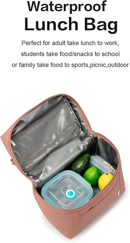 NOL Natural Organic Lifestyle Insulated Lunch Bags for Women Cooler Bag Lightweight Nylon Waterproof Lunch Box For Work (Dark Pink, Medium(normal))