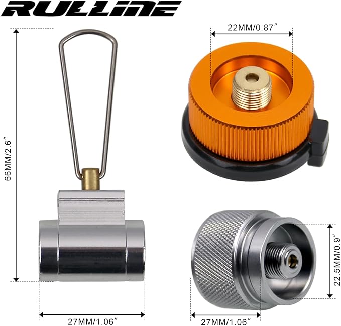 RULLINE Gas Refill Adapter Kit for Camping Stoves - EN417 Lindal Valve Canister Refill Adapter Set for Propane/Isobutane/Butane Gas Tanks - Backpacking Stove Refill Valve with 3 PCS Adapters