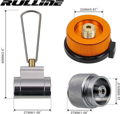 RULLINE Gas Refill Adapter Kit for Camping Stoves - EN417 Lindal Valve Canister Refill Adapter Set for Propane/Isobutane/Butane Gas Tanks - Backpacking Stove Refill Valve with 3 PCS Adapters