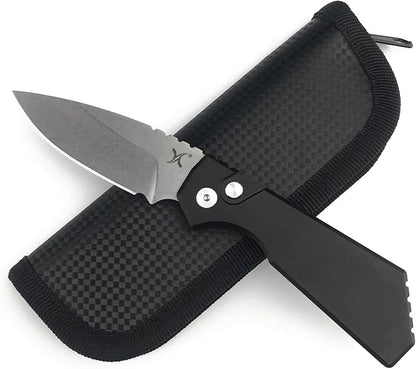 HUAAO 7.05’’ Folding Knife with 2.44’’ D2 Steel Blade Aluminum Handle, EDC Pocket Knife with Clip Nylon Bag for Camping Hunting Fishing