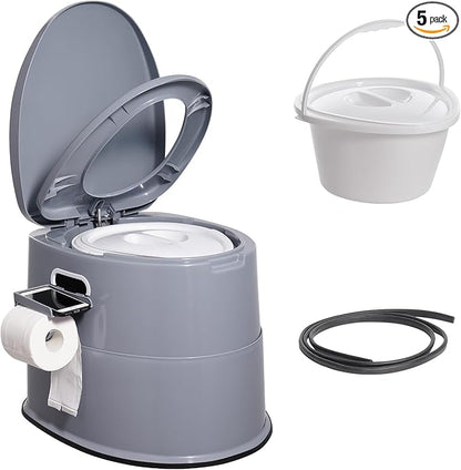VEVOR RV Toilet for Camping, Portable Toilet with 1.3 Gal Detachable Inner Bucket & Removable Paper Holder, Commode with Dual Lids, Travel Toilet for Outdoor Camping Car Long Road Trips