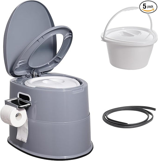 VEVOR RV Toilet for Camping, Portable Toilet with 1.3 Gal Detachable Inner Bucket & Removable Paper Holder, Commode with Dual Lids, Travel Toilet for Outdoor Camping Car Long Road Trips