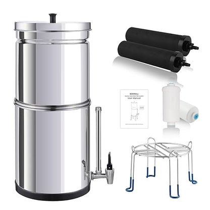 NSF/ANSI 42&372 Standard Stainless Steel Portable Gravity-Fed Water Filter System 2.25 Gallons Water Filter System with Filter and Sight Glass Spigot at Home and Camping