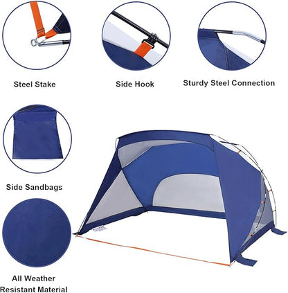 Beach Tent, 3/4 Person Sun Shelter Beach Shade Tent with UPF 50+ Protection, Portable Lightweight and Easy Setup Beach Canopy Baby Beach Tent for Camping, Hiking, Fishing, Backyard, Picnics- Navy Blue