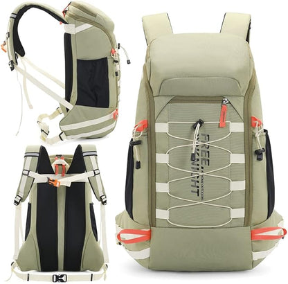 Bseash 40L Waterproof Hiking Camping Backpack with Rain Cover, Outdoor Sport Travel Daypack Rucksack for Skiing Cycling (Pea Green)